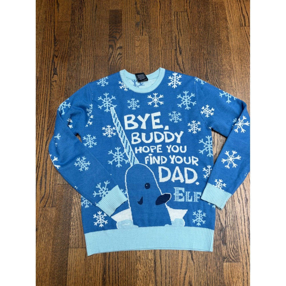 Elf Sweater Adult Small Blue Narwhal Bye Buddy Holiday Ugly Sweater Christmas